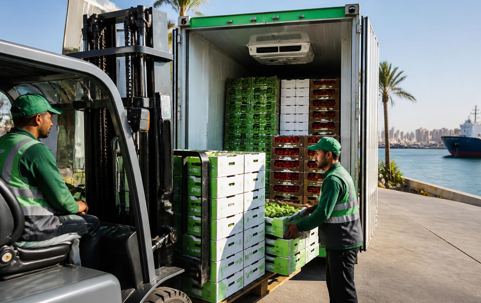 Refrigerated export container loading fresh produce